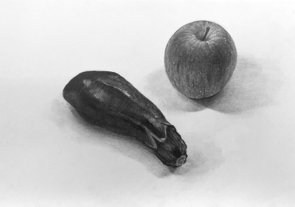 りんごと茄子のデッサン